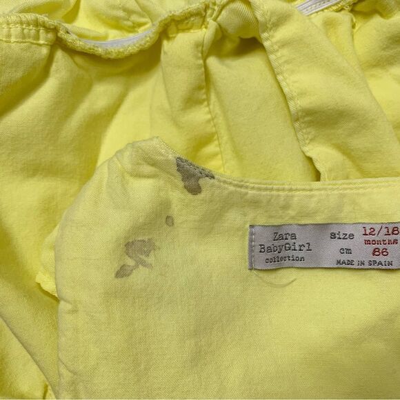 Zara Baby Girl 12-18 Months Ruffle Sleeveless Yellow Romper - Picture 9 of 10